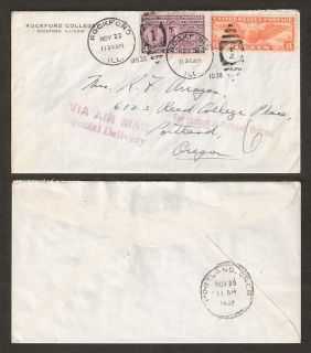 1938 Rockford Illinois Rockford College Airmail Special Delivery Cover 
