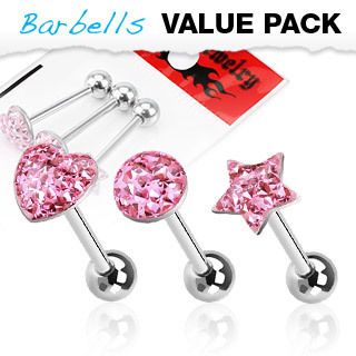   Gem Glitter Dome Tongue Rings Barbells Body Piercing Jewelry
