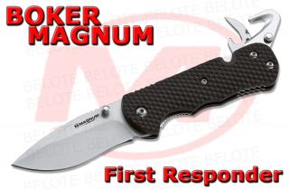 Boker Magnum First Responder Folding Knife w/ Strap Cutter Glass 