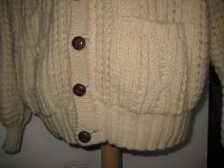 Bonner Irish Aran Fisherman Wool Cardigan Sweater L