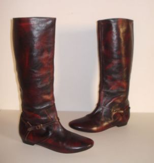 Frye Boots Bonnie Black Red Marbled Leather Tall Riding Equestrian 6 M 
