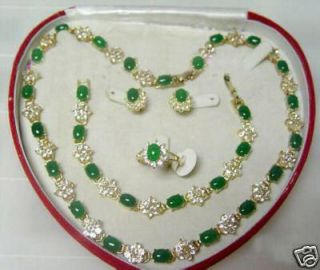 Popular jewelry Green Jade Necklace Bracelet Ring Earring Set