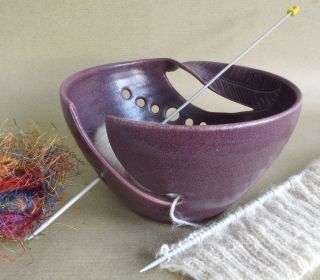   Lilac Yarn Bowl, Knitting Bowl, POTTERY ceramic twisted leaves bowl