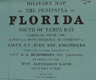 1856 Jefferson Davis Seminole War Florida Map Taylor Lake Okeechobee 