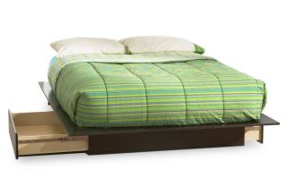 Brown Full Size Bed No Box Spring Req Wood Platform Frame Wooden 