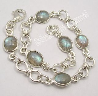 925 SOLID Silver NATURAL LABRADORITE Beautiful KNOT Bracelet