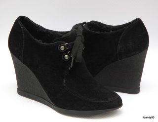 New Juicy Couture Suede Wedge Bootie Boot Black 9