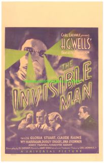 The Invisible Man Movie Poster Original 1933 Window Card Paperbacked 
