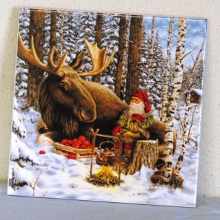 Jan Bergerlind Collection Nisse Santa w/ Moose Tile Trivet Norwegian 