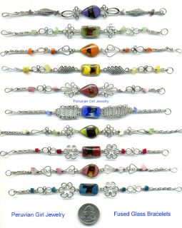 10 Bracelets Fused Glass Art Jewelry Peru Alpaca SI Ver