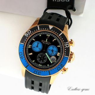 BREIL MILANO SWISS MADE WATCH MANTA 1970 TIME BLUE BLACK AND ROSE GOLD 