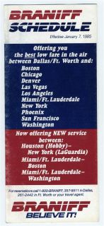 Braniff International Schedule 1985 Dallas Fort Worth