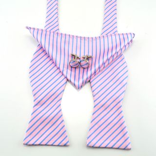 New Handmade Tie Jacquard Mens Bowties Set Cufflinks Hanky Self Pre 