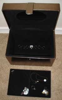 JEWELRY BOX w/ Carrying Handle Travel Cosmetic Case Black Velvet 