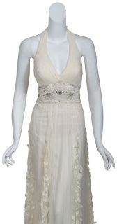   Ivory Silk Chiffon Rhinestone Petal Bridal Eve Gown Dress 8 New