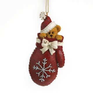 Boyds Bear Resin Flake Christmas Ornament Bear in Red Mitten New 2012 