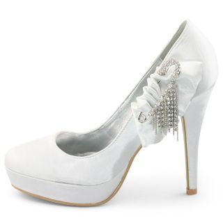   White Bridal Brooch Detail Heel Platform Pump Shoes Sz US 9