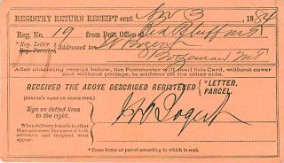 1884 Reg Receipt Bozeman Montana Territory s D 4