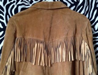 New Brown Tan Suede Leather Fringe Ranch Western Coat Jacket Womens 