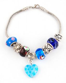 New Cham Bracelet with Charms Murano Glass Tibet Silver Spacer Beads 