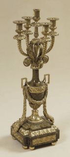 Maitland Smith Sherwood Brass Urn Candelabra; Gold Agate Stone Inlaid 