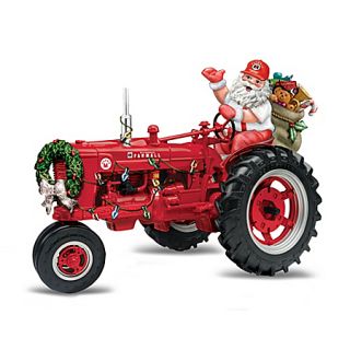 Farmall Super M Tractor Christmas Figurine with Santa
