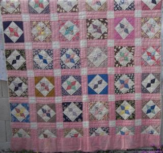 Vintage Fabric Quilt Star 68 x 82 Hand Quilted