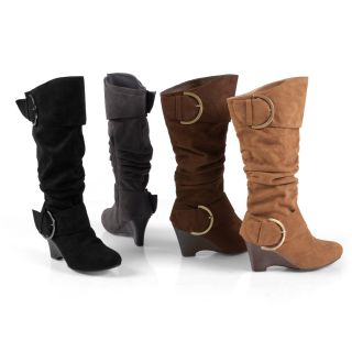 Brinley Co Womens Faux Suede Buckle Accent Tall Boot