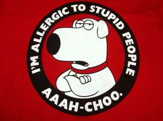 Free Shipping Family Guy T Shirt Brian Allergic to Stupid People Red 