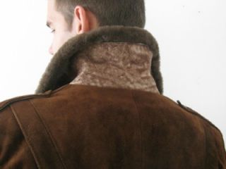 Brando Brown Leather Real Sheepskin Shearling Fur Collar Aviator 