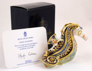 ROYAL CROWN DERBY FIGURINE PAPERWEIGHT ~ CORAL SEAHORSE ~ TIME LTD ED 