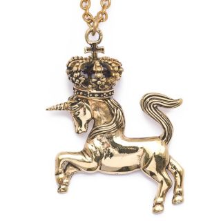 Vintage Brass Gold Unicorn Crown Chain Pendant Necklace by 