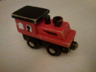    wooden wood train magnetic set toy engine Brio fire truck red train