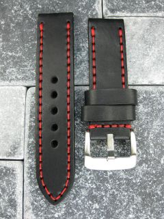 24mm New Cow Leather Strap Band Fit Breitling Black Red