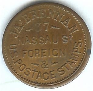1863 NYC J.A. Brennan Foreign & US Postage Stamps Civil War Storecard 