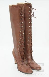 Michael Kors Brown Leather Lace Up Knee High Boots Size 9