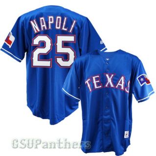 Mike Napoli Texas Rangers Alternate Blue Mens Jersey w Patch Sz M 2XL 