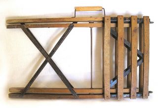 Antique Portable Stool Folding Wood Iron to Fish Paint