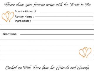 Bridal Shower Recipe Cards 40 Quantity Personalized