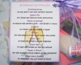 Bridesmaid Novelty Survival Kit Thank You Gift Card