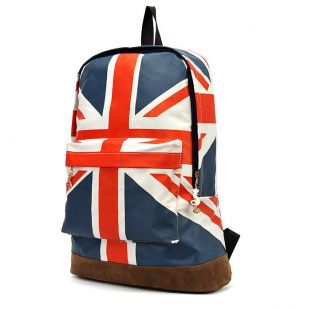 UK British Flag Leather Vintage Canvas Backpack Colleage School Bag 