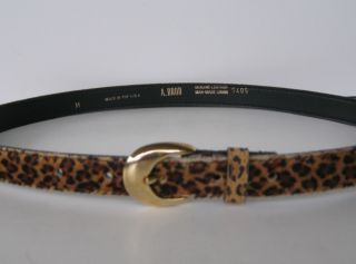 Vintage A Brod Womens Thin Horse Hair Suede Leather Leopard Print Belt 