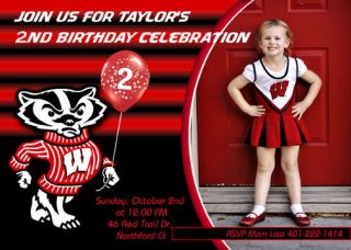 Custom Wisconsin Bucky Badger Birthday Party Invitations Photo SAVE 