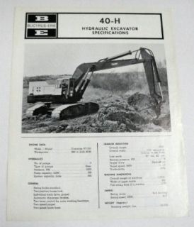 Bucyrus Erie 1970 40 H Excavator Sales Brochure