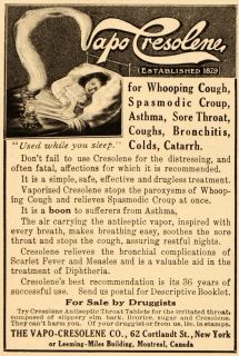 1916 Vintage Ad Vapo Cresolene Vaporizer Asthma Colds Original 