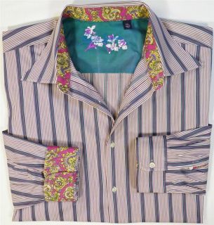 Robert Graham BROOKS (3XL) Embroidered Flower Purple Stripe Pre owned 