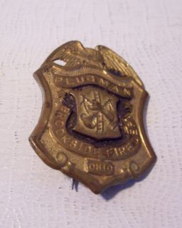 rare obsolete firemans badge plugman brookside fire dept ohio