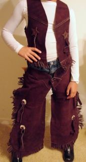 Showman Cowboy Cowgirl Brown Leather Suede Vest Chaps Kid Child 