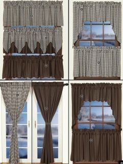 Brown Solid Check Curtains Valance Panels Swags Tiers
