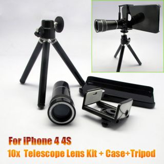 10x Zoom Camera Telescope Lens Kit + Tripod + Case for Apple iPhone 4 